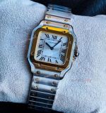 Cartier Santos 27*34mm Quartz Movement TT YG Case White Face Square Lady Watch